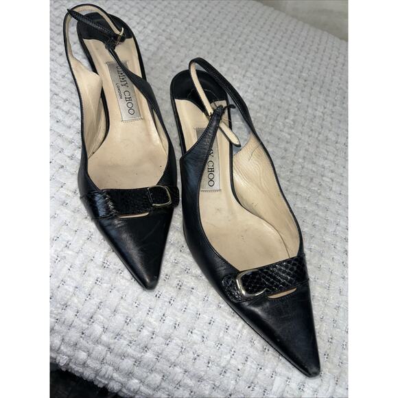 JIMMY CHOO Black Leather PUMPS SZ 37 EU 7 US - Picture 8 of 11